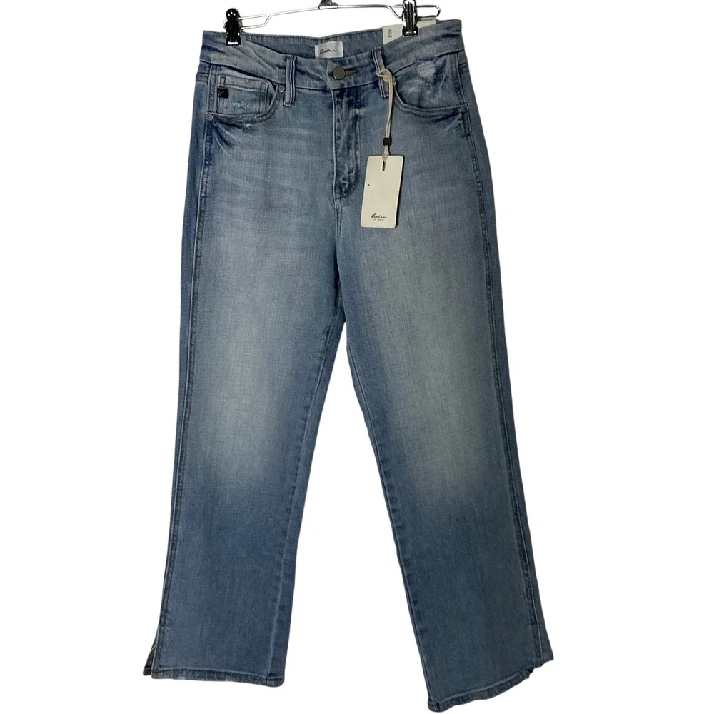 KanCan High Rise Cropped Straight Jeans‎ 26 Light Wash Raw Hem Minimalist Y2K